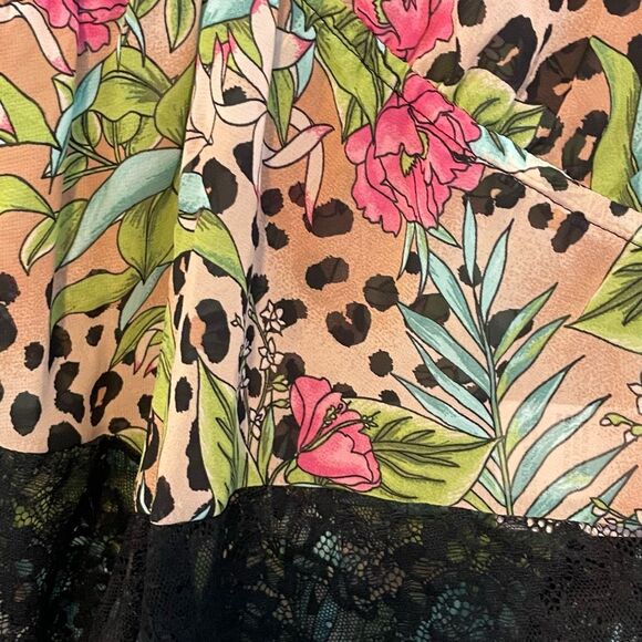 INC International Concepts Lace Chiffon Floral Lingerie Bodysuit Jungle Leopard - Picture 4 of 8